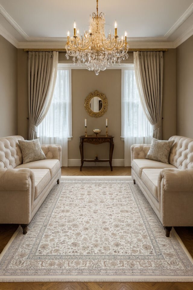 İMPARATOR İPEK AKRİLİK IŞILTILI ORTA KALINLIKTA MUHTEŞEM SALON HALISI Krem - 160 X 230