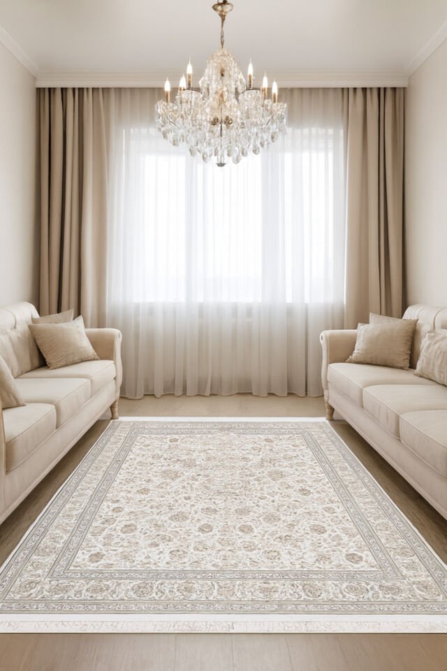 İMPARATOR İPEK AKRİLİK IŞILTILI ORTA KALINLIKTA MUHTEŞEM SALON HALISI Krem - 160 X 230