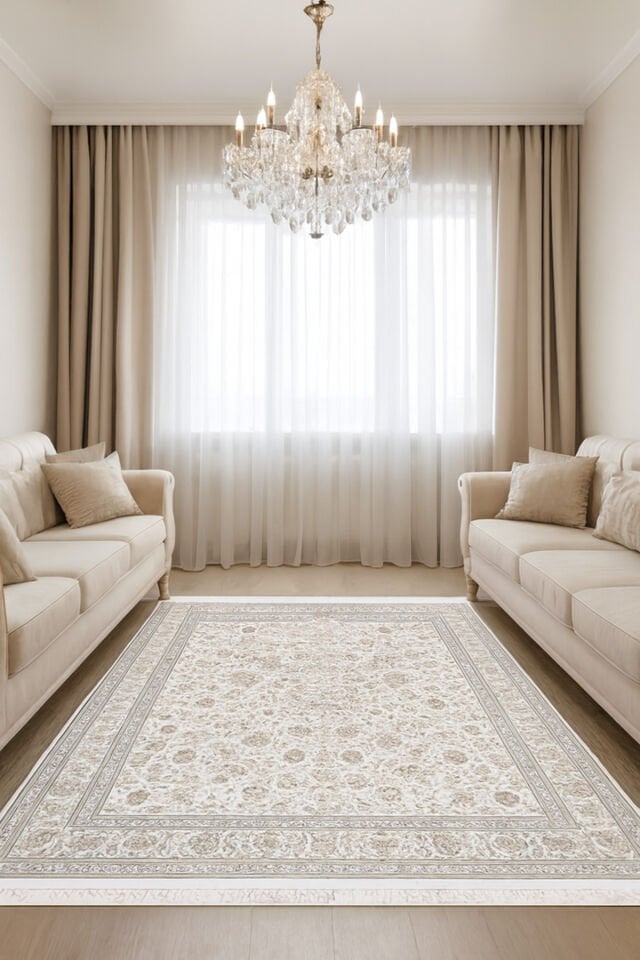 İMPARATOR İPEK AKRİLİK IŞILTILI ORTA KALINLIKTA MUHTEŞEM SALON HALISI Krem - 200 X 300