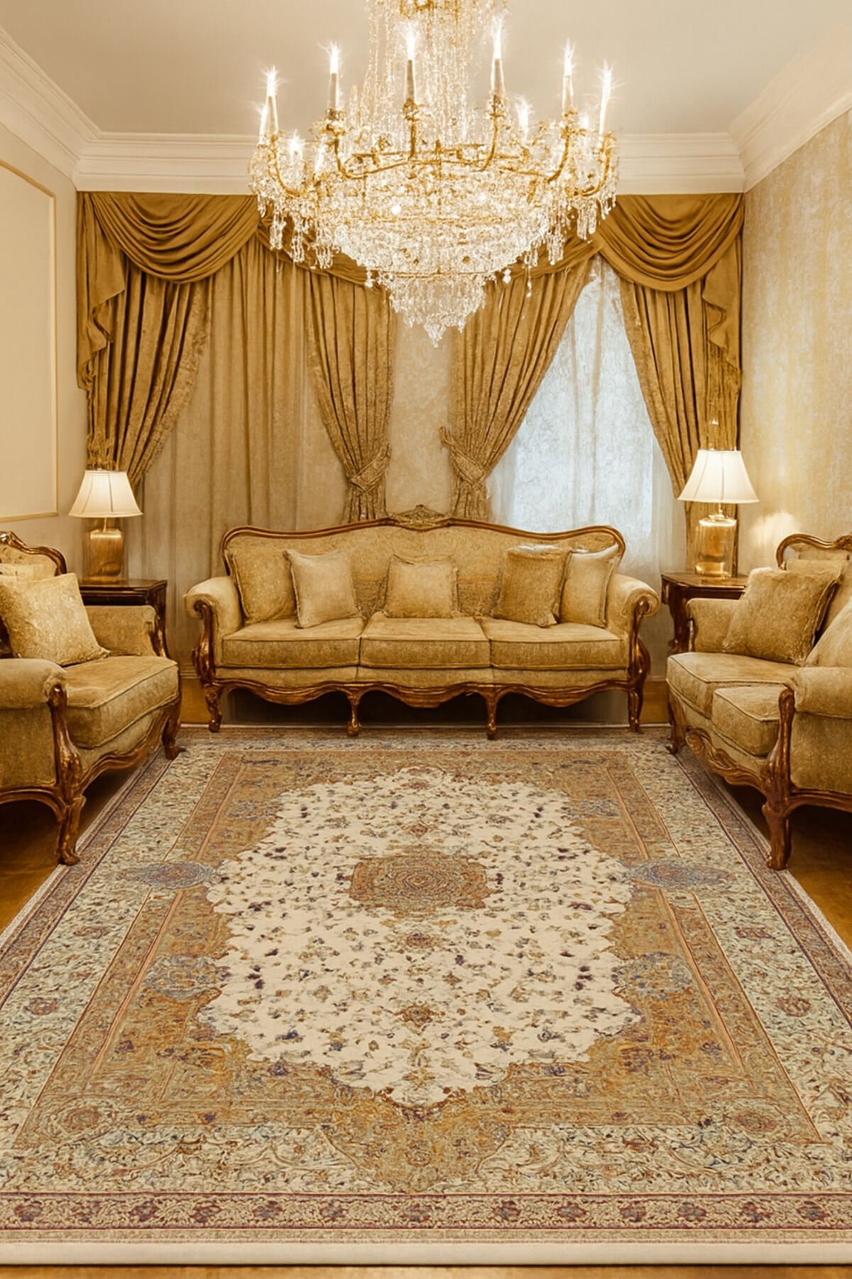 HÜNKAR ORTA KALINLIKTA YÜKSEK KALİTE AKRİLİK DOKUMA HALI Altın - 160 X 230