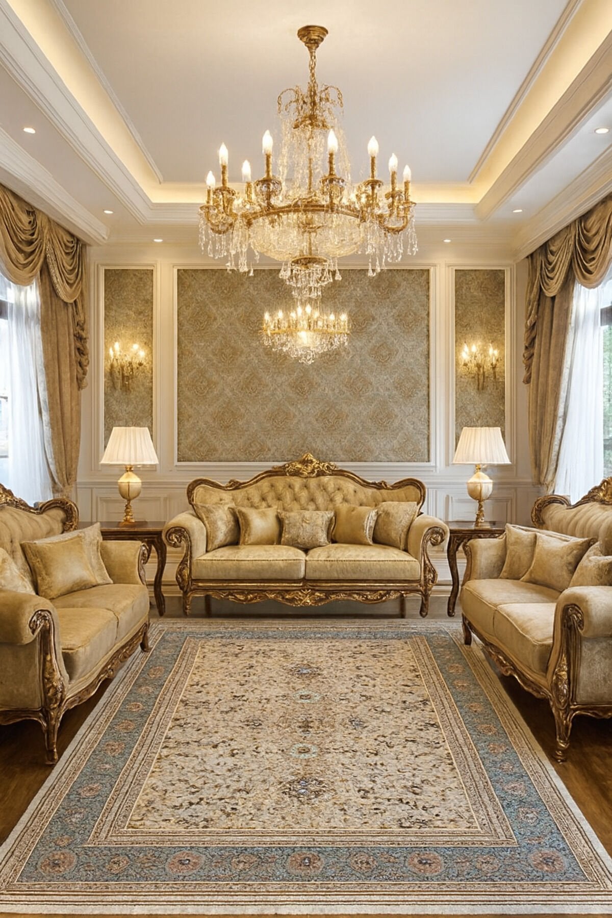 HÜNKAR ORTA KALINLIKTA YÜKSEK KALİTE AKRİLİK DOKUMA HALI Mavi - 200 X 300