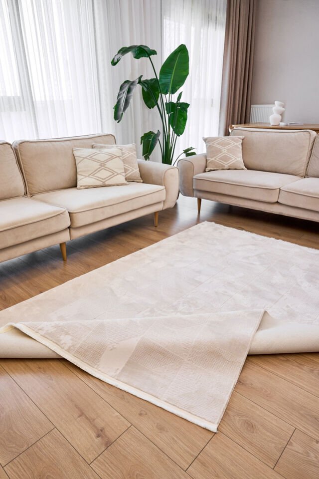 APEX AZUR SIK DOKUMA ÇOK KALIN EVİNİZİ SICACIK YAPAN HALI Krem - 200 X 290